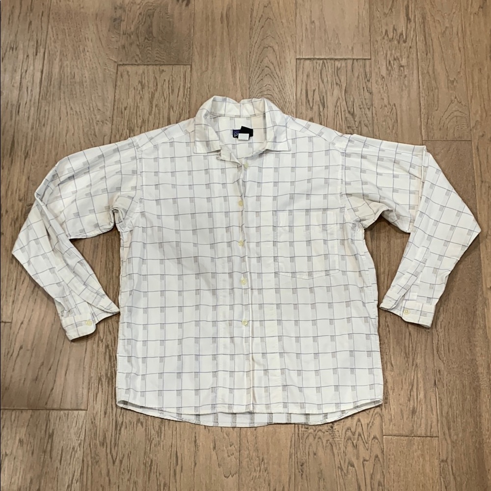 Patagonia White Button-Up Shirt with Purple and Gray Windowpane Size Small